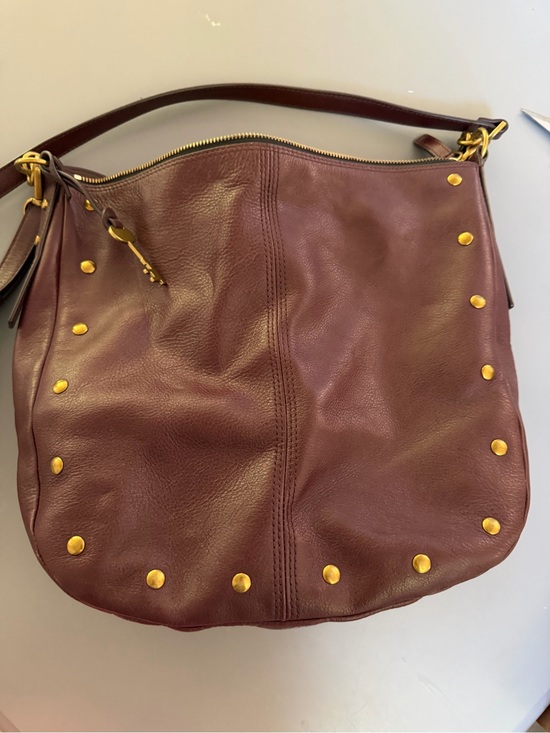 Fossil Handbags - Fossil Leather Hobo Shoulder Bag - Burgundy with Gold Studs